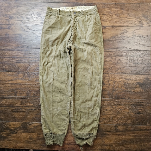 Vtg 60s Canvas Work Pant Khaki Military Utility Knit Cuff Reinforced Seat Grunge - Picture 1 of 14